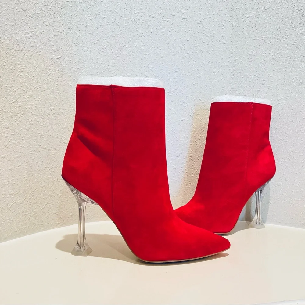 Nine West Tonight Red Suede Pointed Toe Heel Booties Size 7 NEW